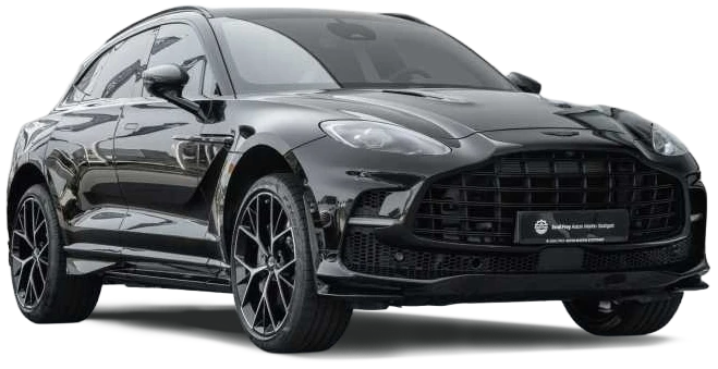 Das Bild zeigt ein Aston Martin 707, Modell V11473 in der Lackierung Jet Black von vorne rechts (Beifahrerseite), ohne Hintergrund